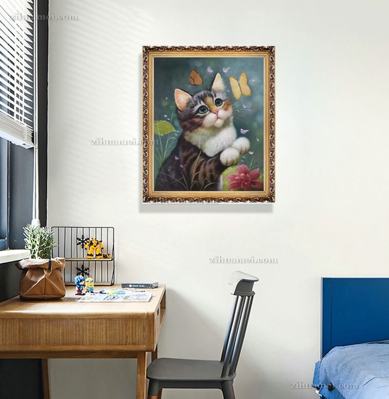 耄耋猫蝶纯手绘动物油画