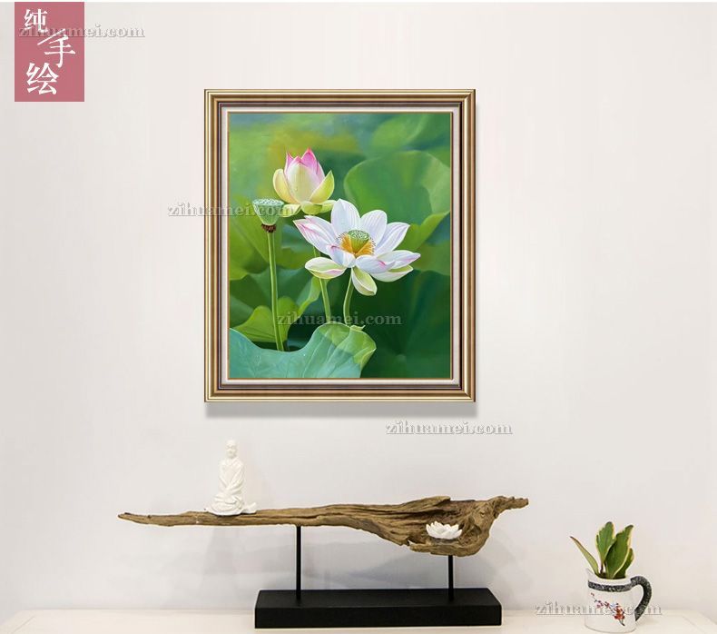 收藏精品荷花风景油画