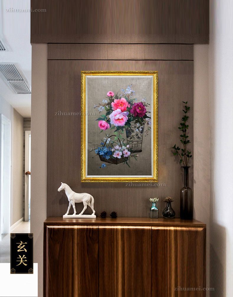 玄关新中式花开富贵花卉油画
