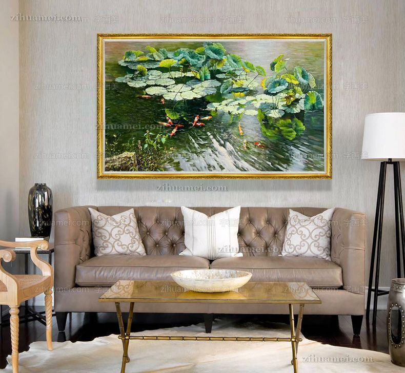 朝鲜风景油画手绘荷花池风景油画