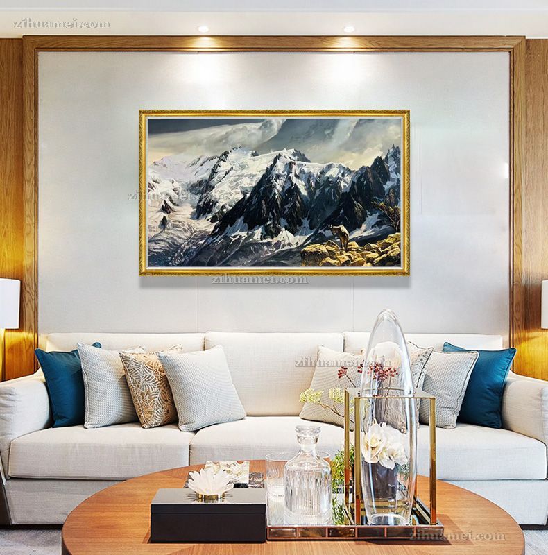 朝鲜山川风景油画雪山