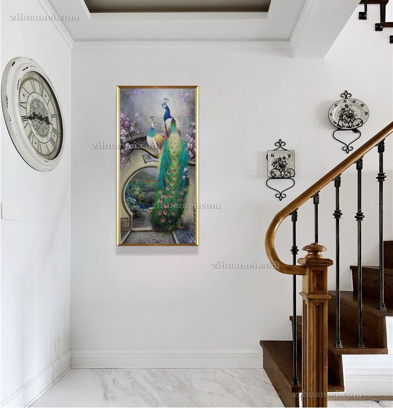 纯手绘动物油画孔雀图