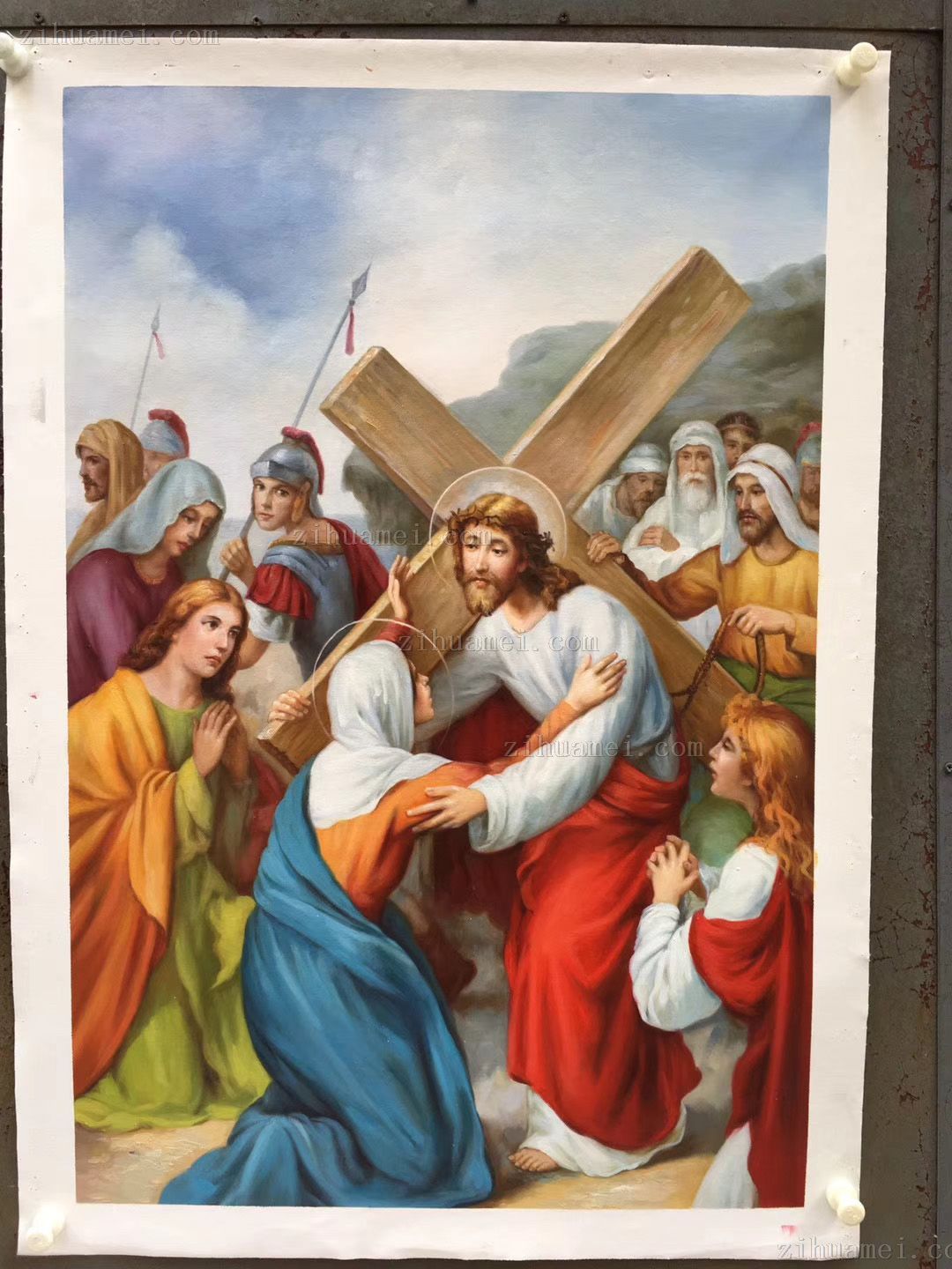 上帝与十字架手绘人物油画欣赏
