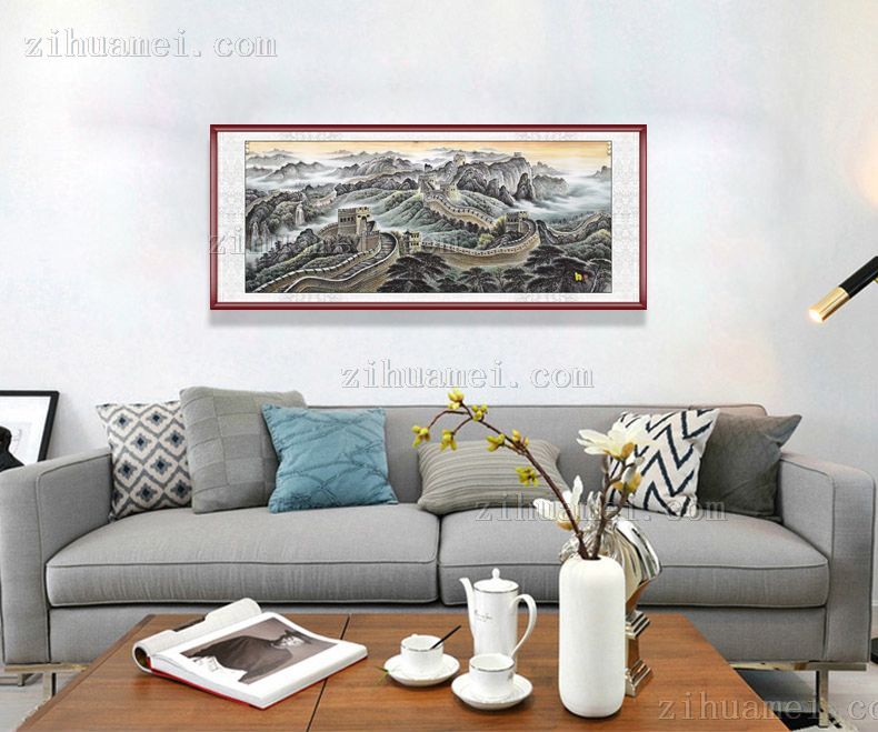 纯手绘长城山水风景国画