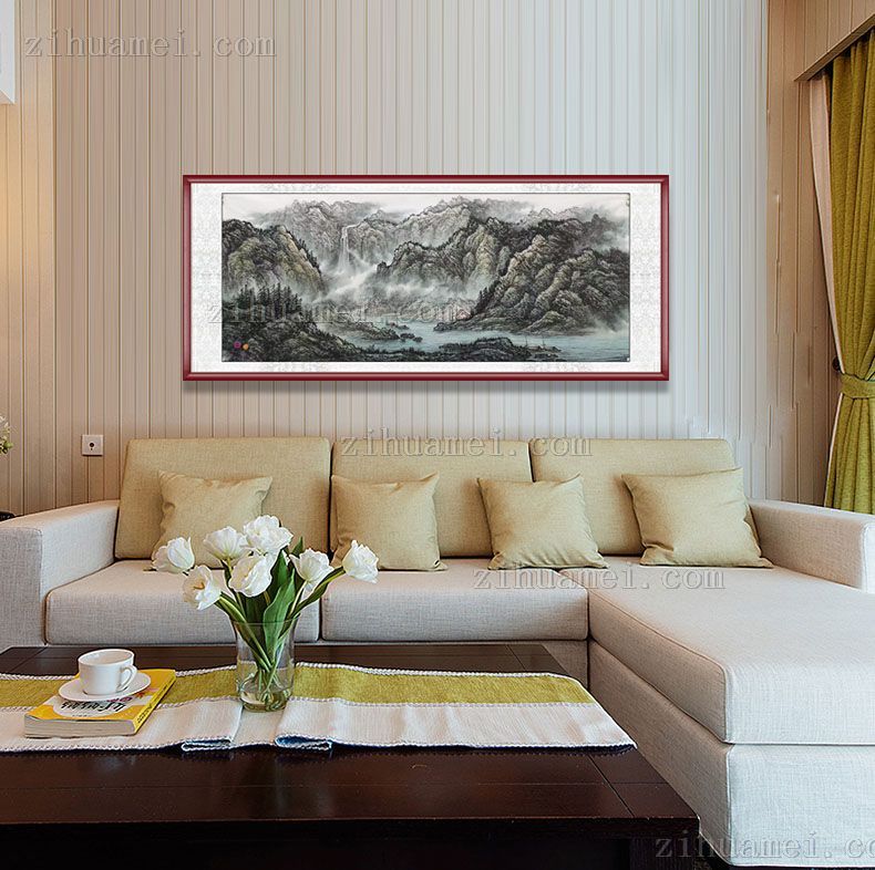 背靠大山风景国画水墨画