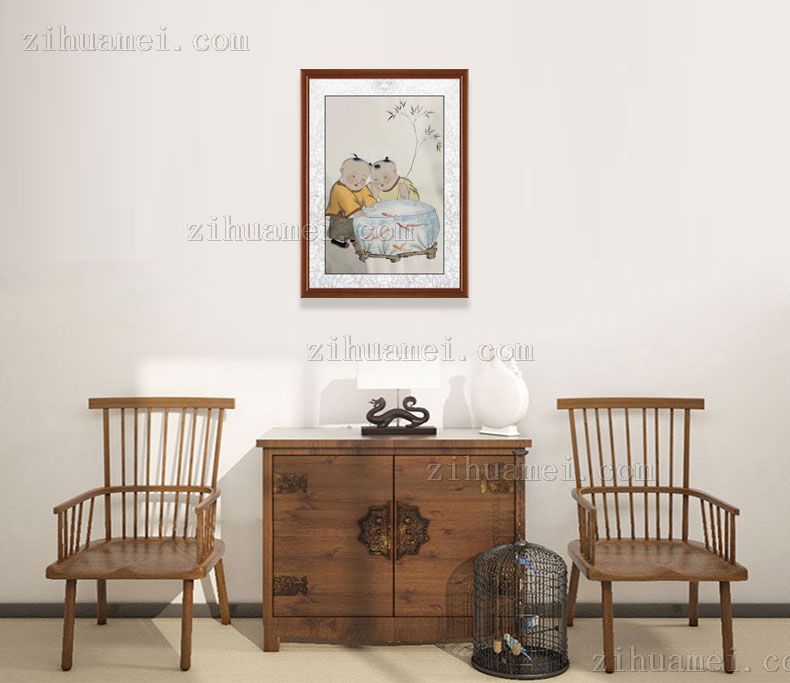 福娃赏鱼图年年有余