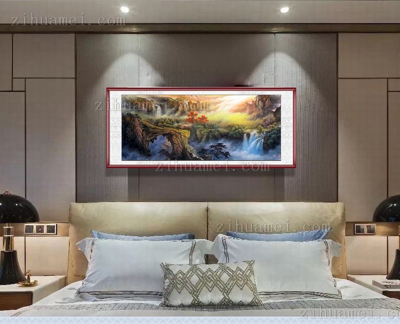 小八尺彩墨山水风景国画