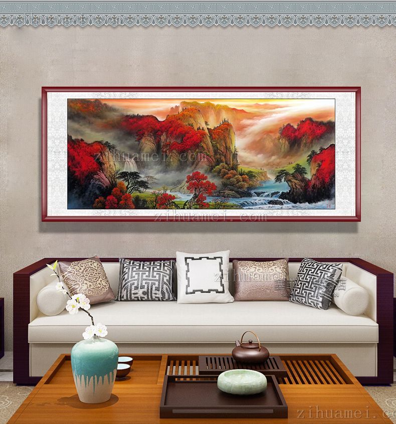 山水风景国画客厅大厅纯手绘国画