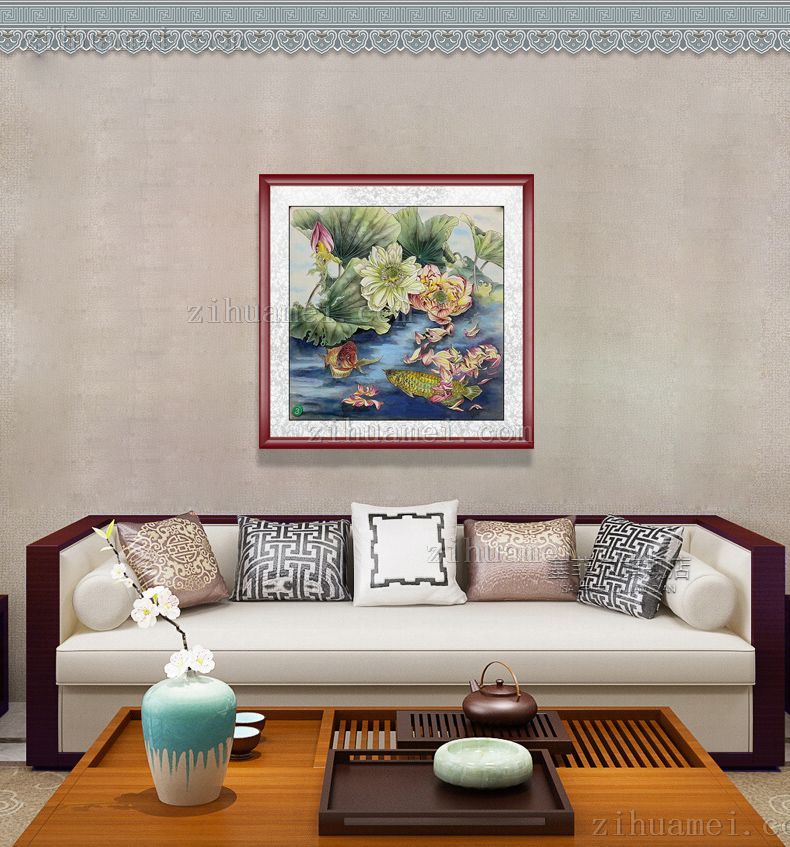 龙鱼荷花图精品国画