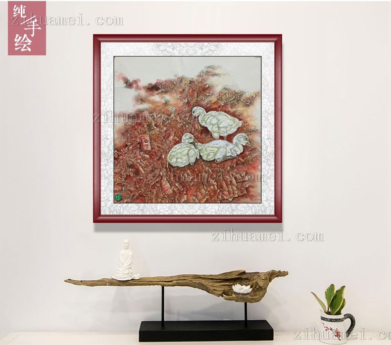 纯手绘四尺斗方花鸟画