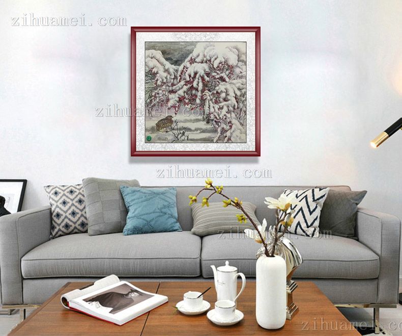 山雪地里的鹌鹑图精品国画花鸟国画