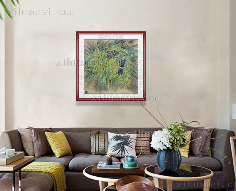 纯手绘四尺斗方花鸟画