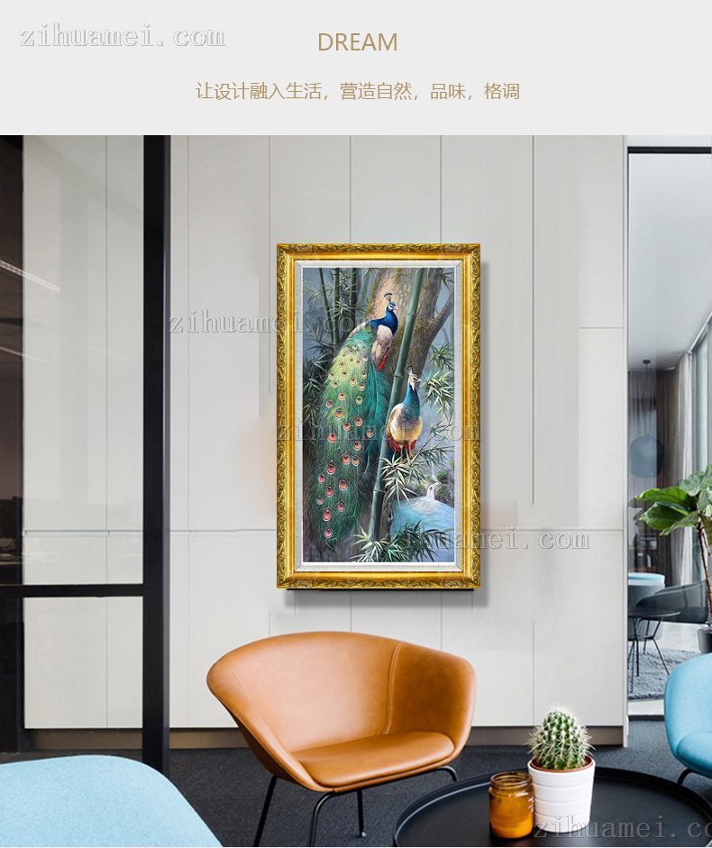 动物手绘油画孔雀图