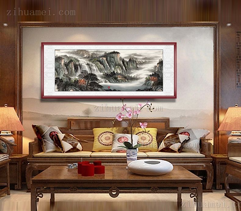 聚宝盆山水风景国画