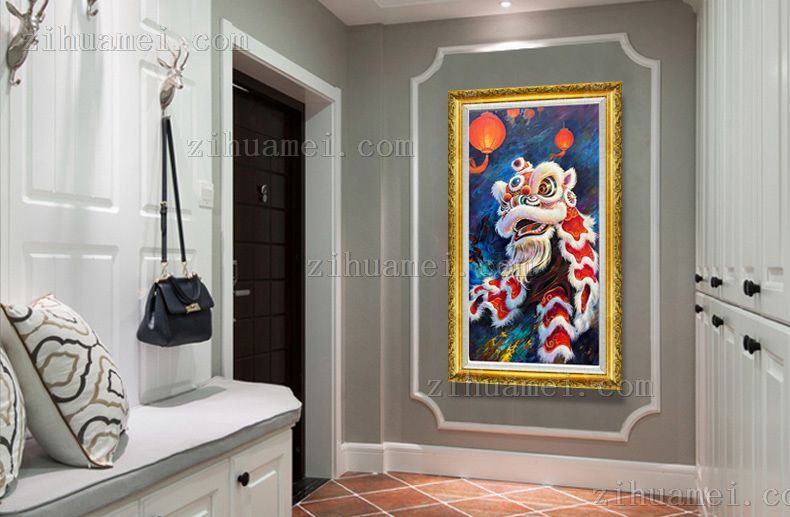 大红灯笼与舞狮