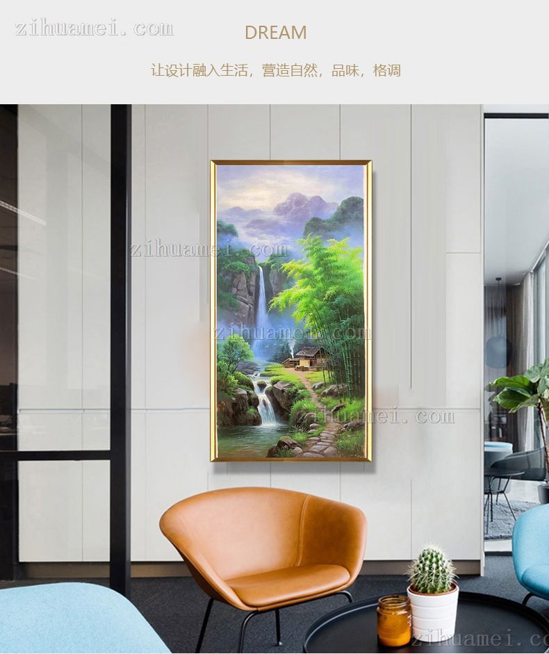 玄关中式竹林风景油画