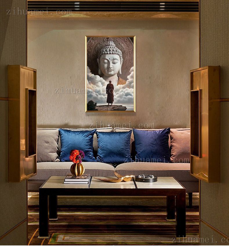 手绘拜佛神佛写实油画