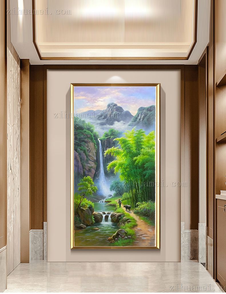 玄关走廊竹林风景油画