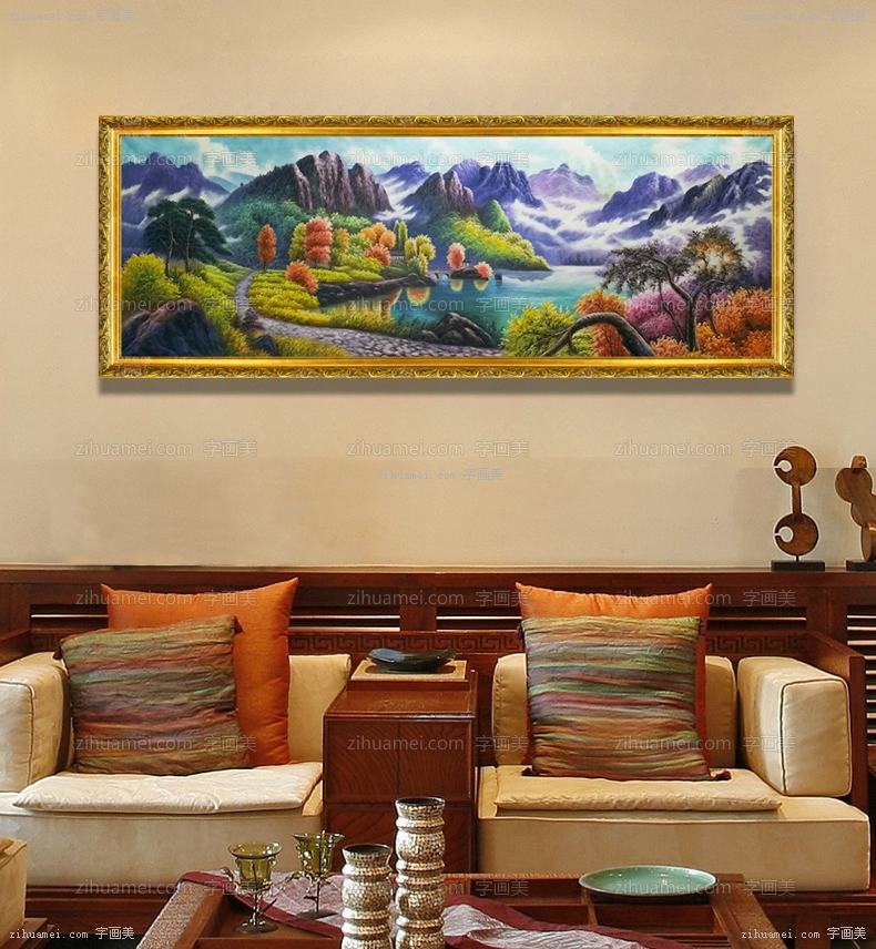 风景油画 山水画 聚宝盆 中式油画
