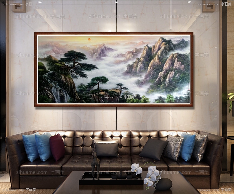 刀画 山水油画 高山迎客松