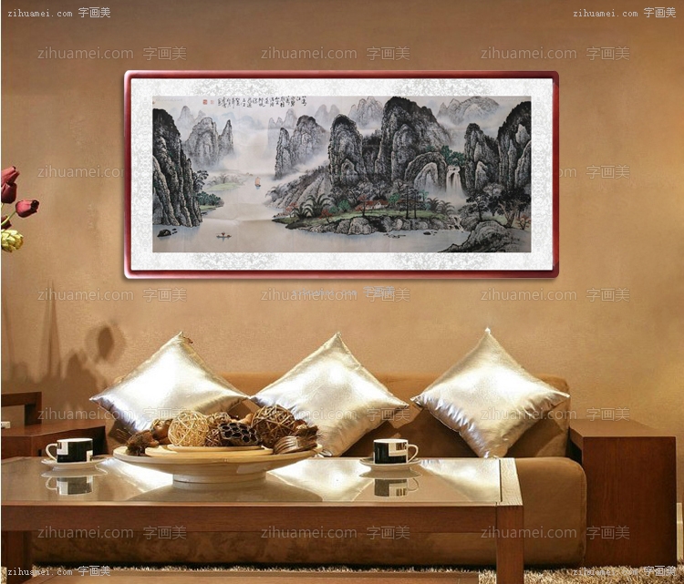 国画 青山绿水一帆风顺