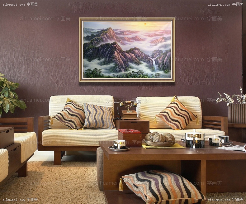 山水油画 万里长城