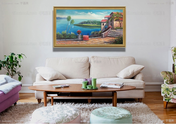 纯手绘欧式地中海风景油画