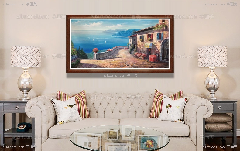 纯手绘欧式地中海风景油画