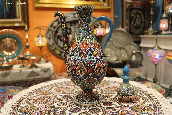 伊朗波斯纯手工艺品米娜mina陶瓷酒壶花瓶