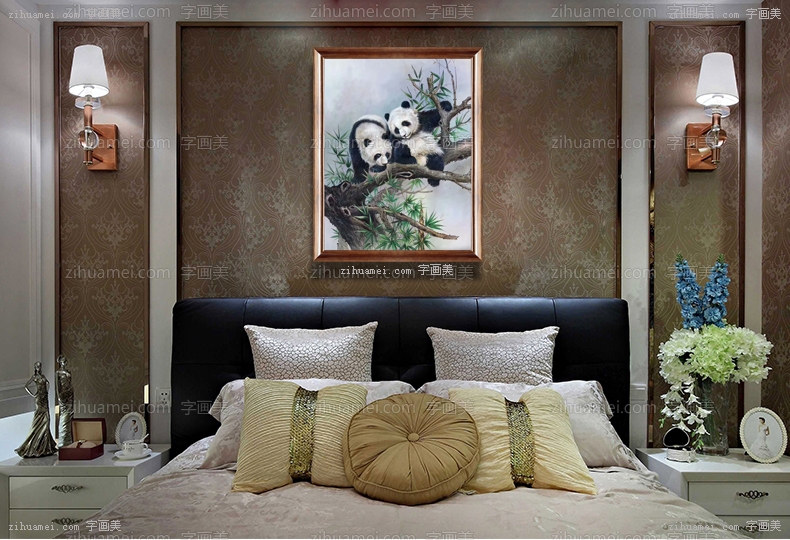 手绘油画熊猫