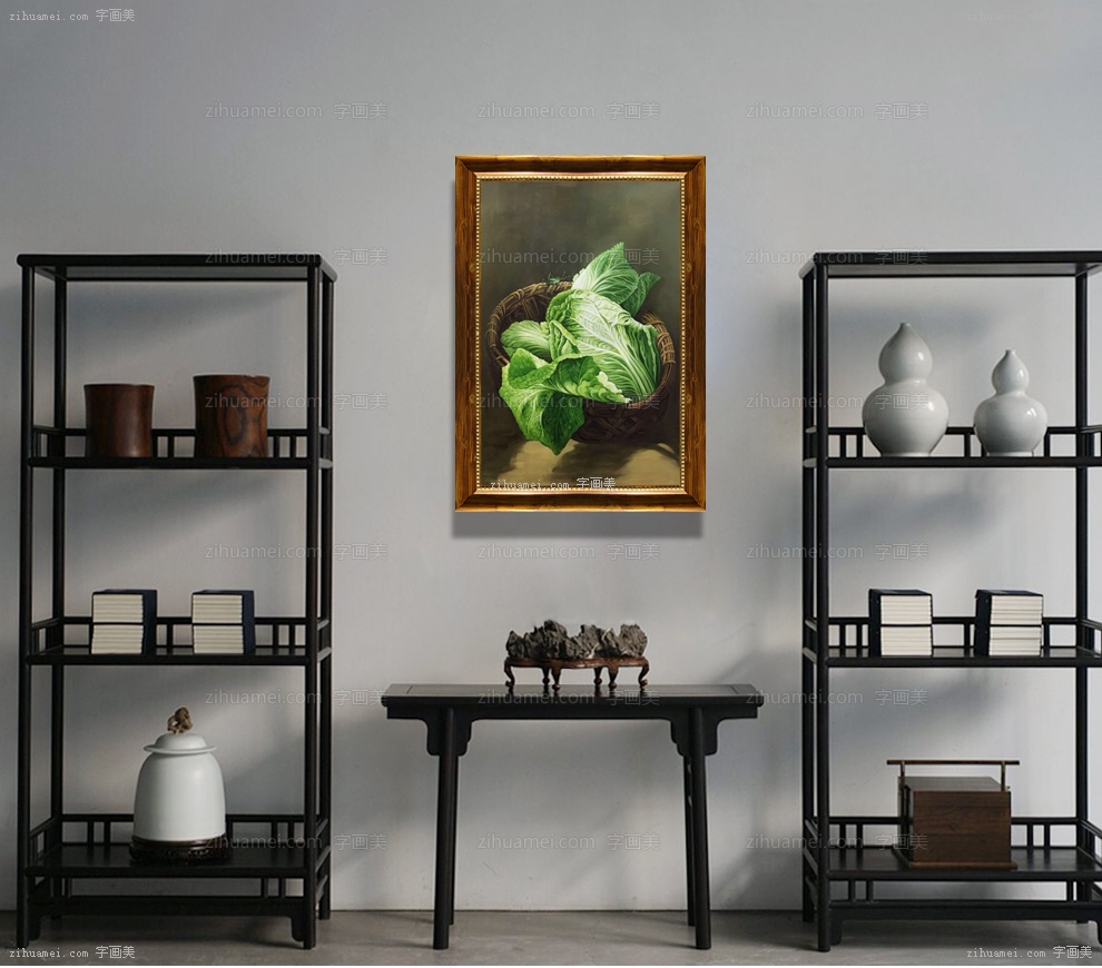 白菜布面手绘油画