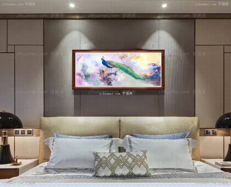 高档绿孔雀油画