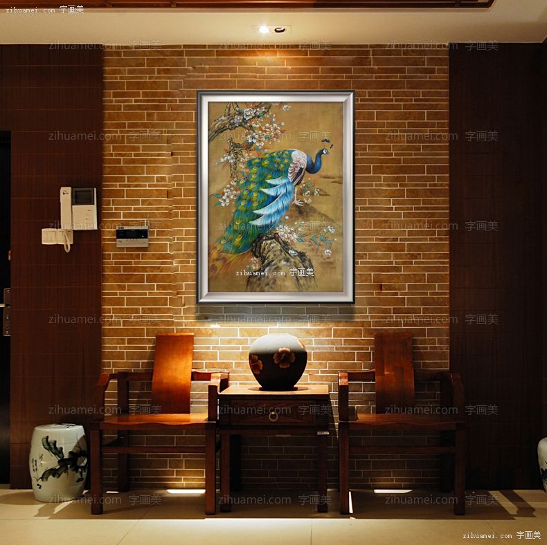 富贵孔雀中式油画