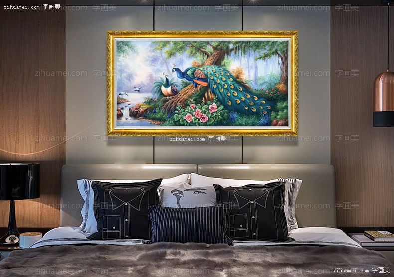 孔雀油画