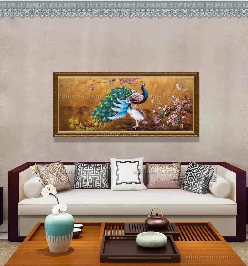 孔雀油画