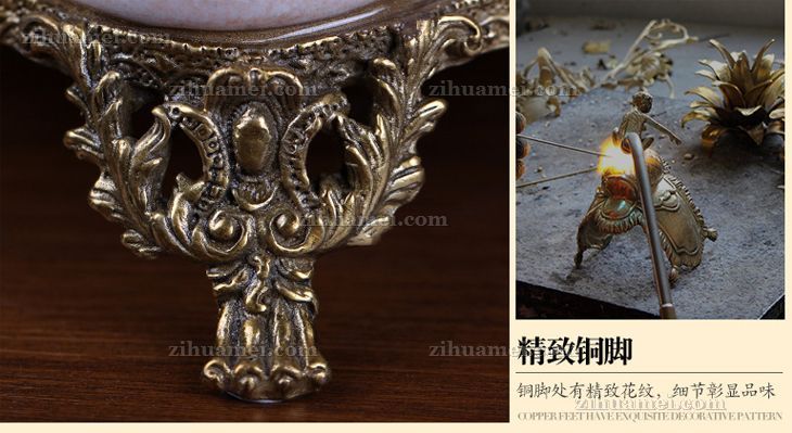 陶瓷配铜摆件