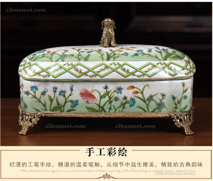 陶瓷配铜摆件