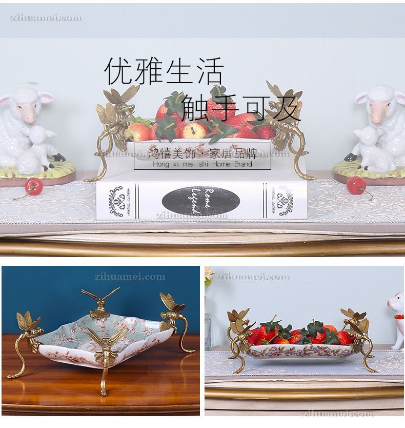 陶瓷配铜摆件