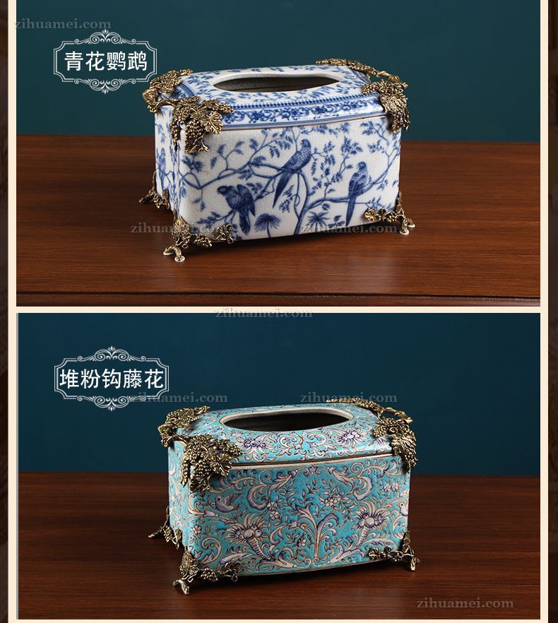 陶瓷配铜摆件