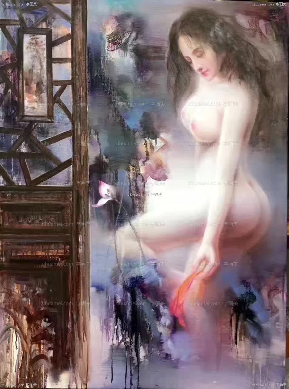 印象油画中式美女人体写意油画