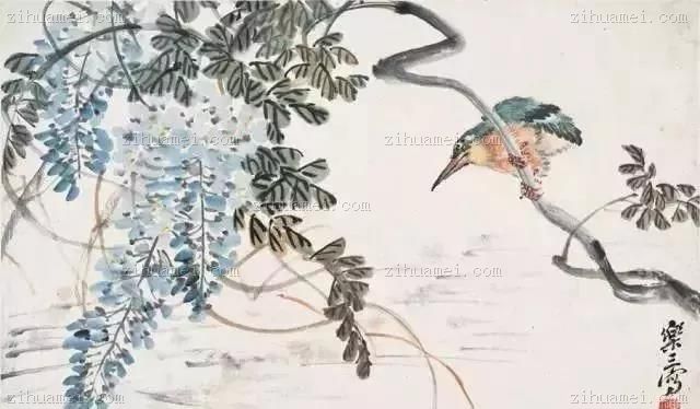 课徒画稿 — 藤花翠鸟·诸乐三